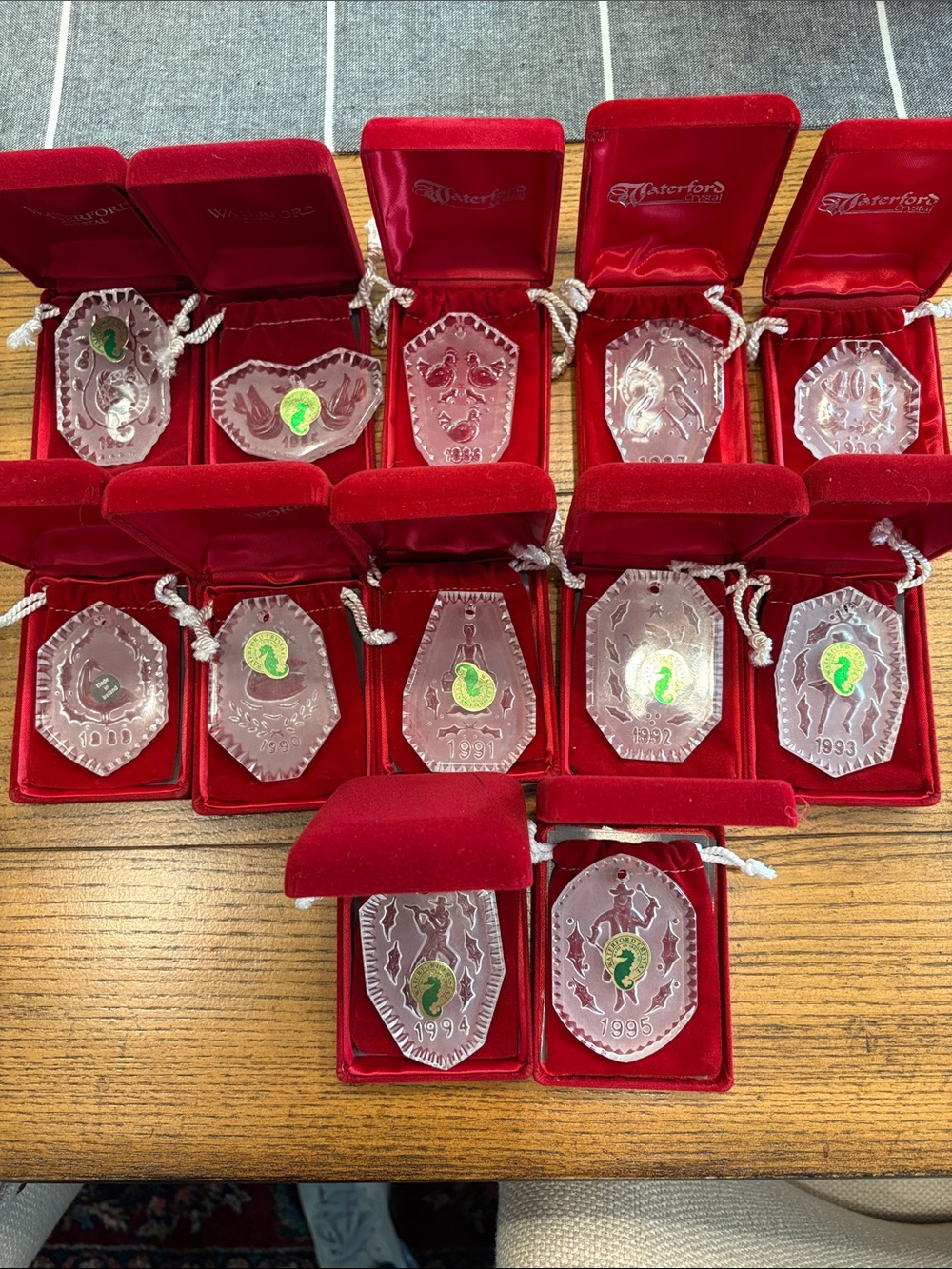 Waterford Crystal 12 Days of Christmas Ornaments 1982, 1985-1995. Complete set.